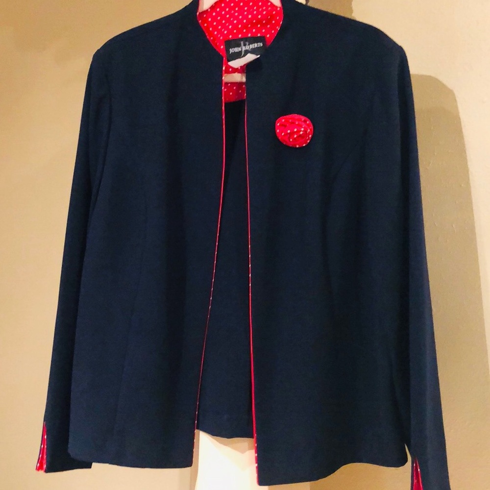 Beautiful John Richard navy blazer with polka dots